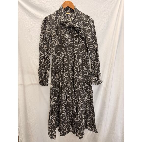 Matta Midi Dress Floral Cotton Pockets Boho Cottagecore Gray Indie Small - Picture 1 of 5